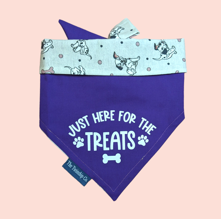 Reversible Pet Bandana: "Just Here For The Treats" (Medium)