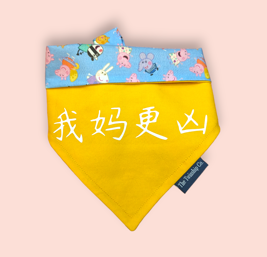 Reversible Pet Bandana: "我妈更凶" (Medium)