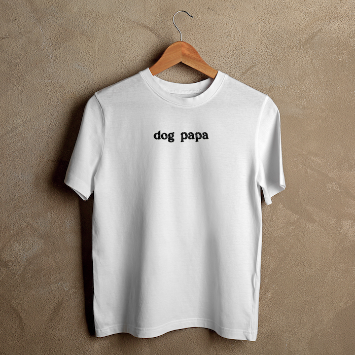 Embroidered 'dog papa' Cotton Tee (white)