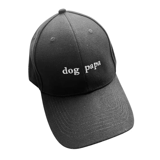 Embroidered ’dog papa’ Cotton Cap (black) - Caps