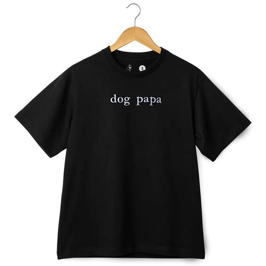 Embroidered ’dog papa’ Cotton Tee (black) - T-Shirt