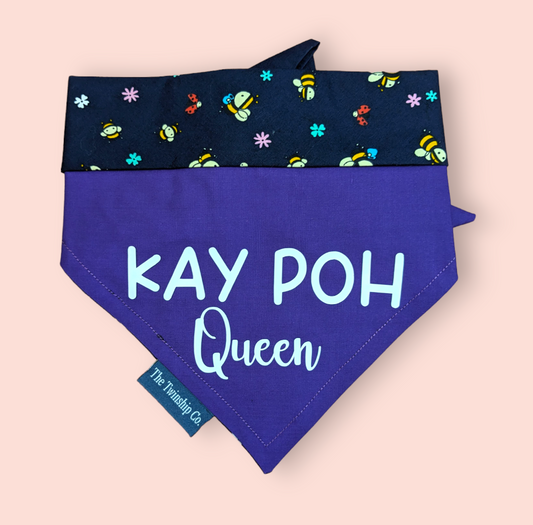 Reversible Pet Bandana: "Kay Poh Queen" (Medium)