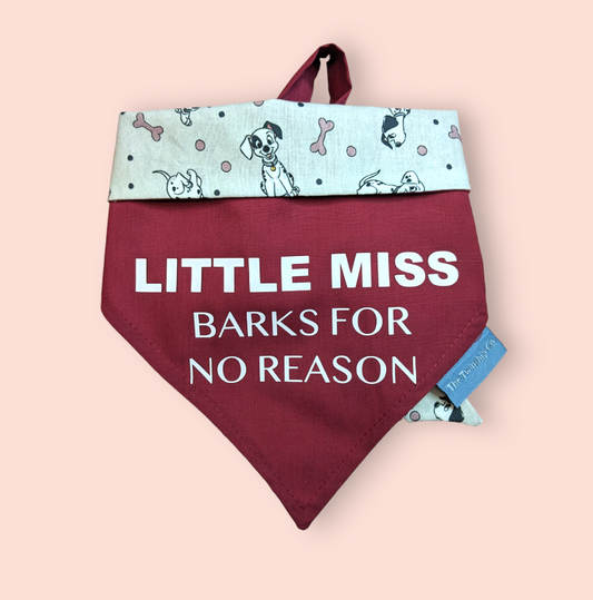 Reversible Pet Bandana: "Little Ms Barks For No Reason" (Medium)