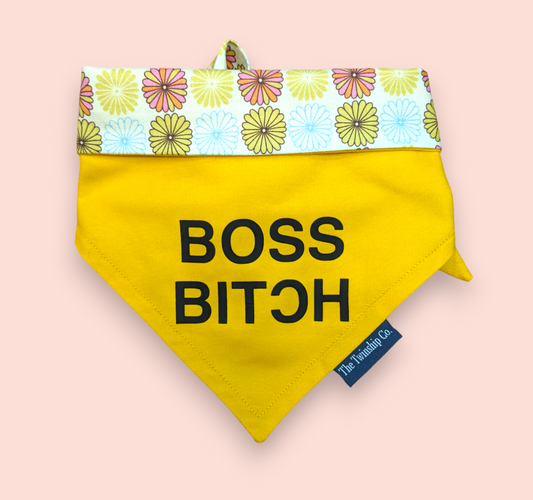 Reversible Pet Bandana: "Boss Bitch" (Medium)